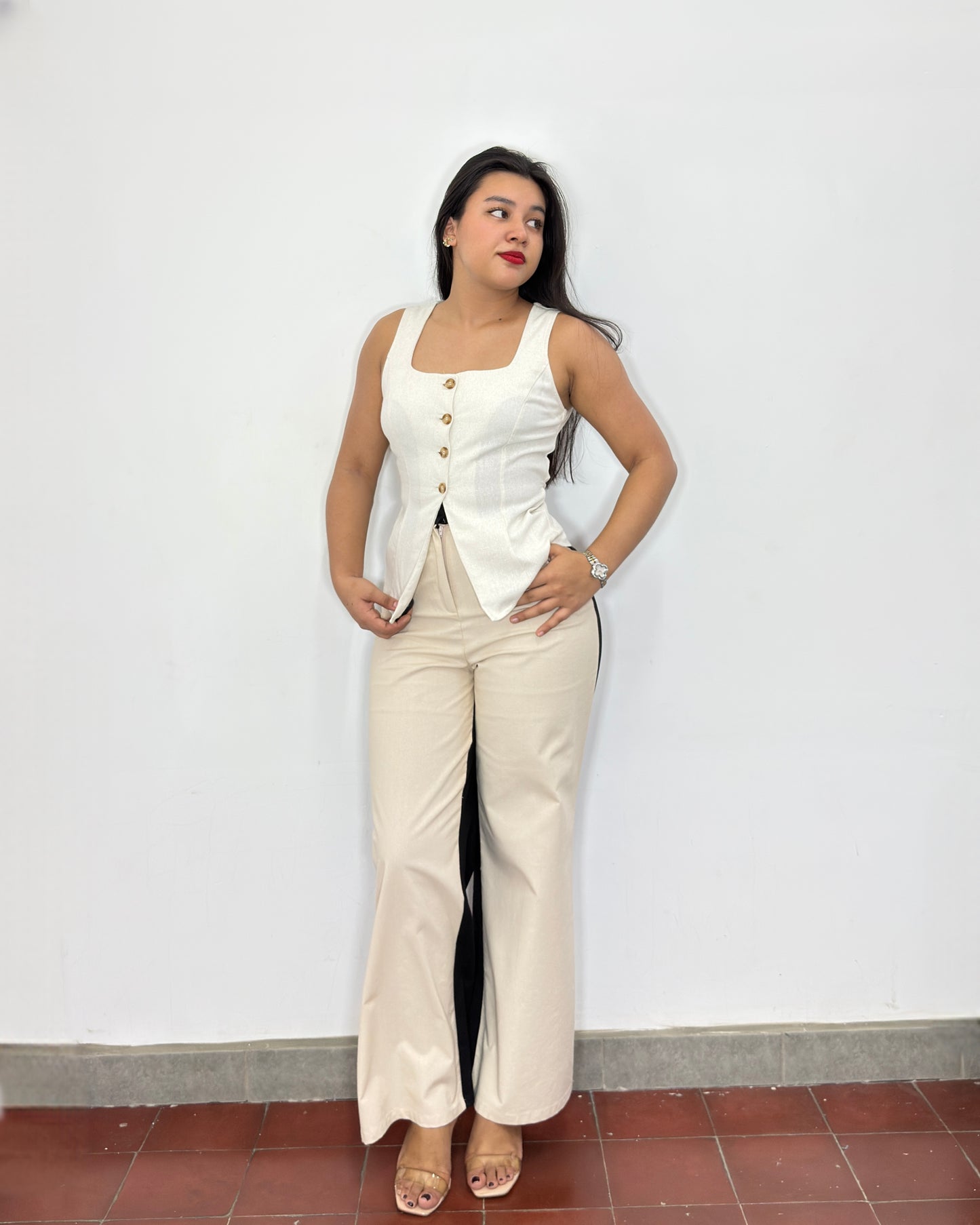 Pantalón María Negro y crema