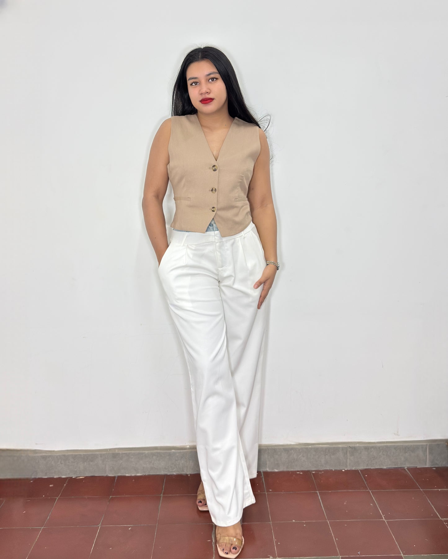 Pantalón Fabiola Ivory con Jeans