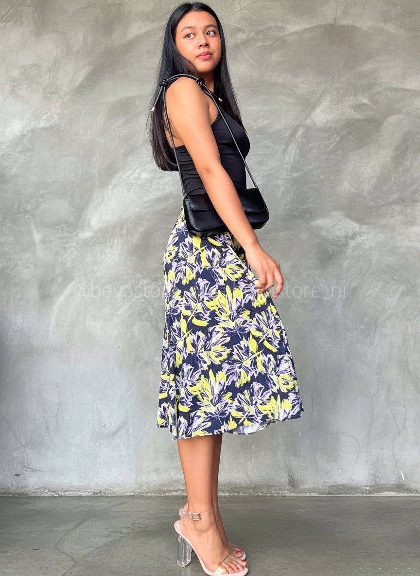Falda midi morada floral