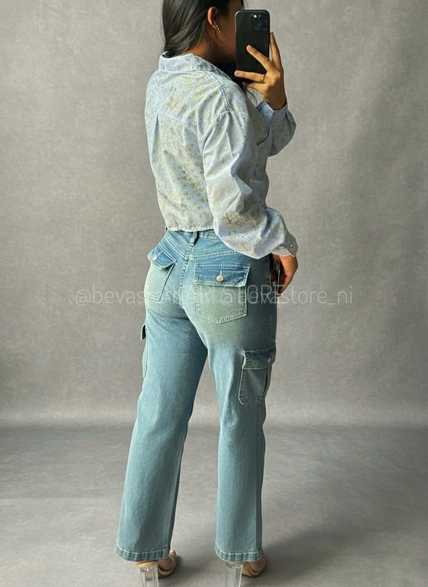 Pantalón Jeans cargo talle bajo