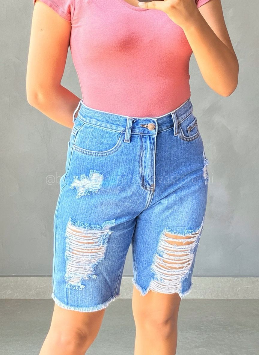 Short Jeans Azul Talle alto Rasgado/Deshilchado