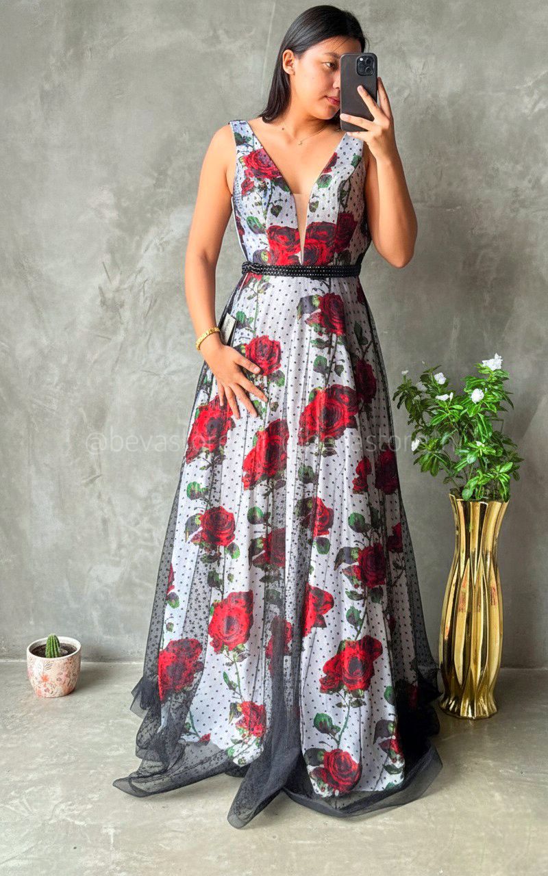 Vestido Negro y rojo floral Lucci Lu