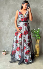 Vestido Negro y rojo floral Lucci Lu