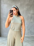 Enterizo Verde Olivo Espalda Abierta