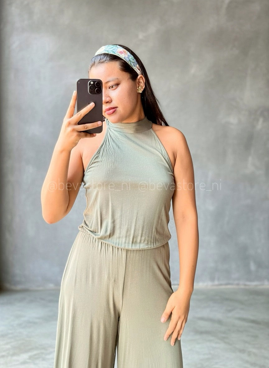 Enterizo Verde Olivo Espalda Abierta