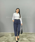 Pantalón de vestir de rayas con cinturón