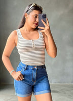 Short Jeans Azul Lavado Talle alto