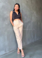 Pantalón de vestir wide leg beige