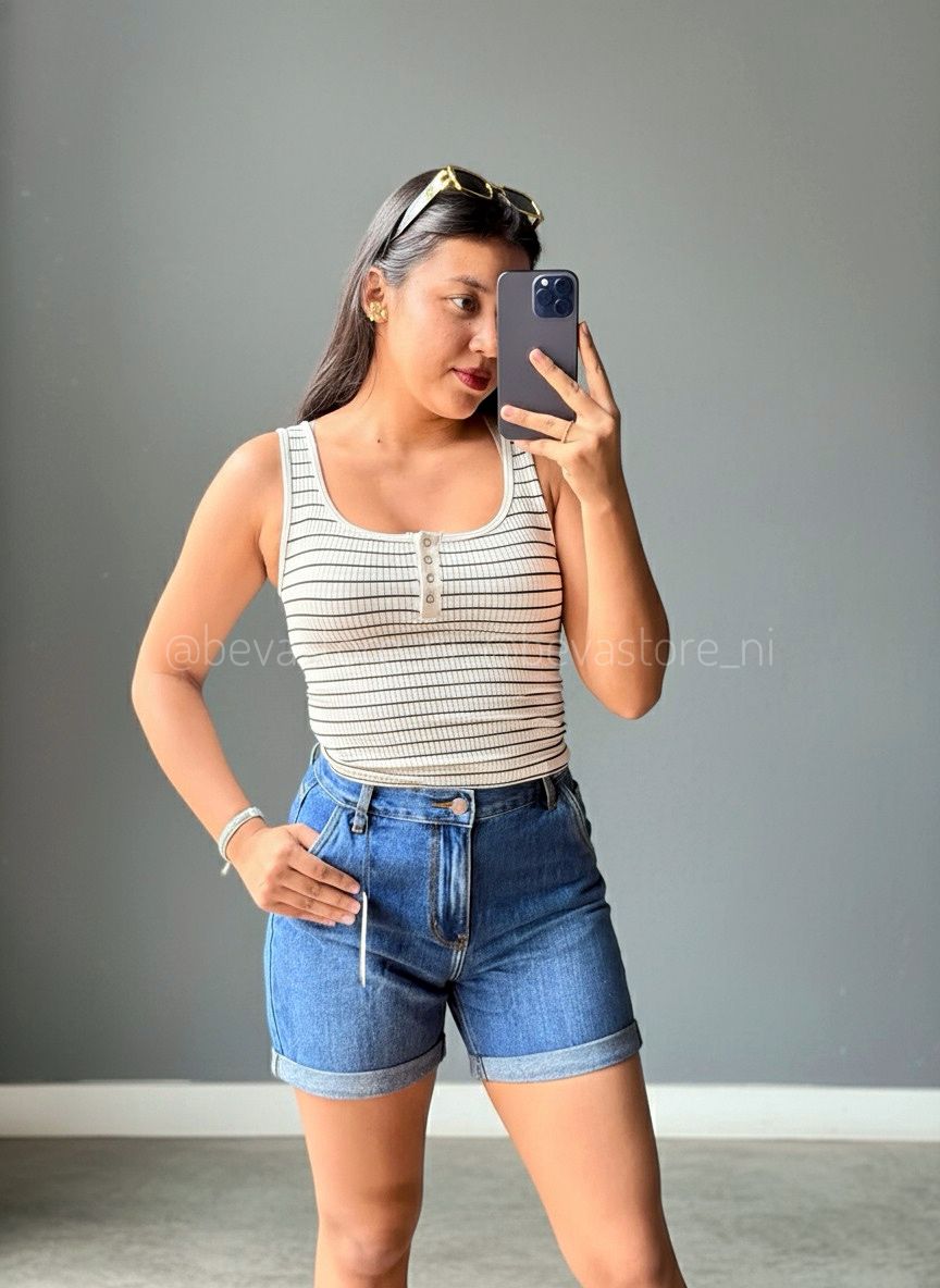 Short Jeans Azul Lavado Talle alto