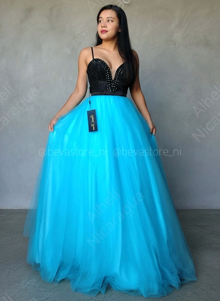 Vestido celeste con negro Lucci Lu