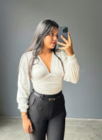 Bodysuit manga larga cuello en V