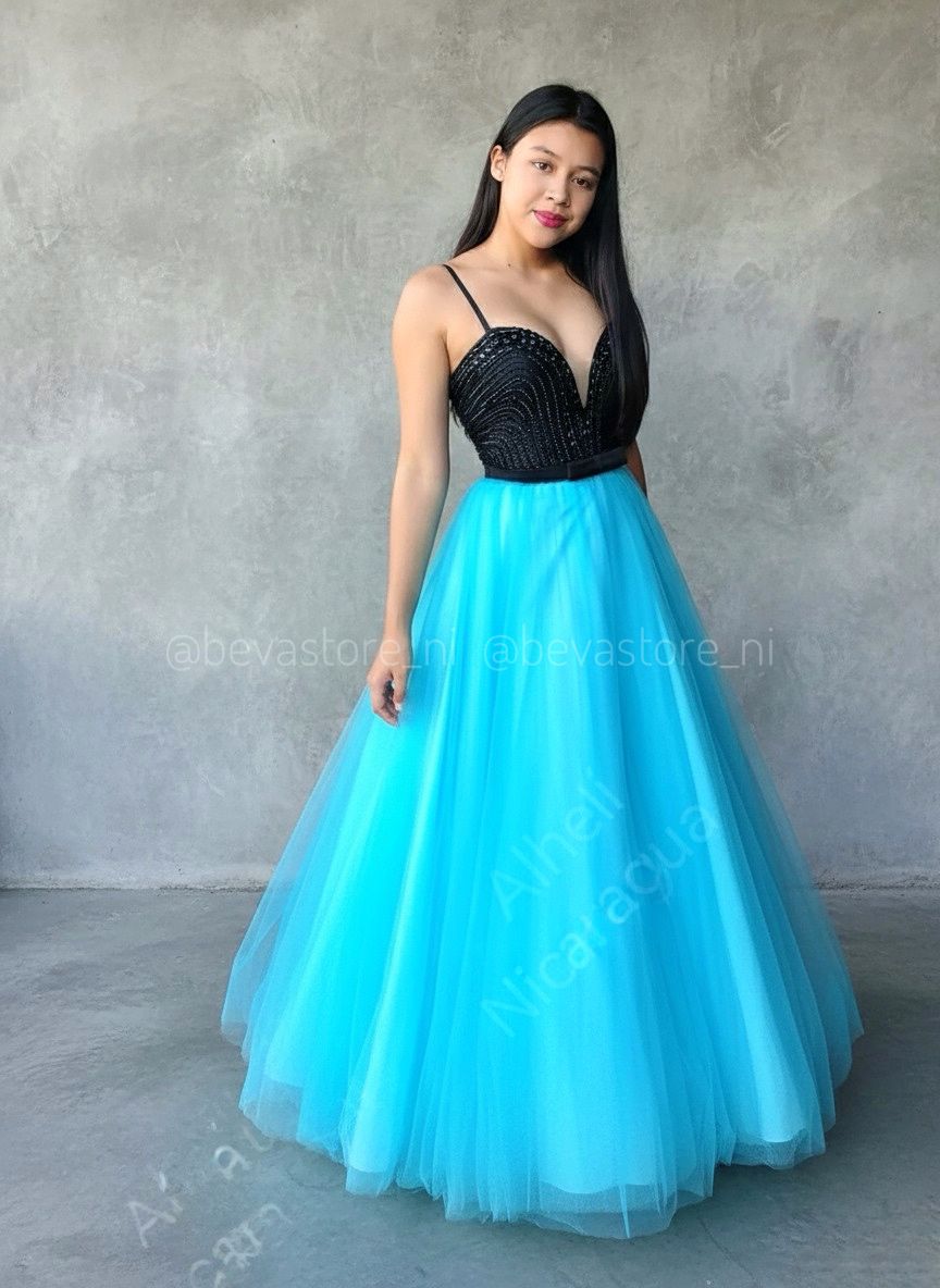 Vestido celeste con negro Lucci Lu