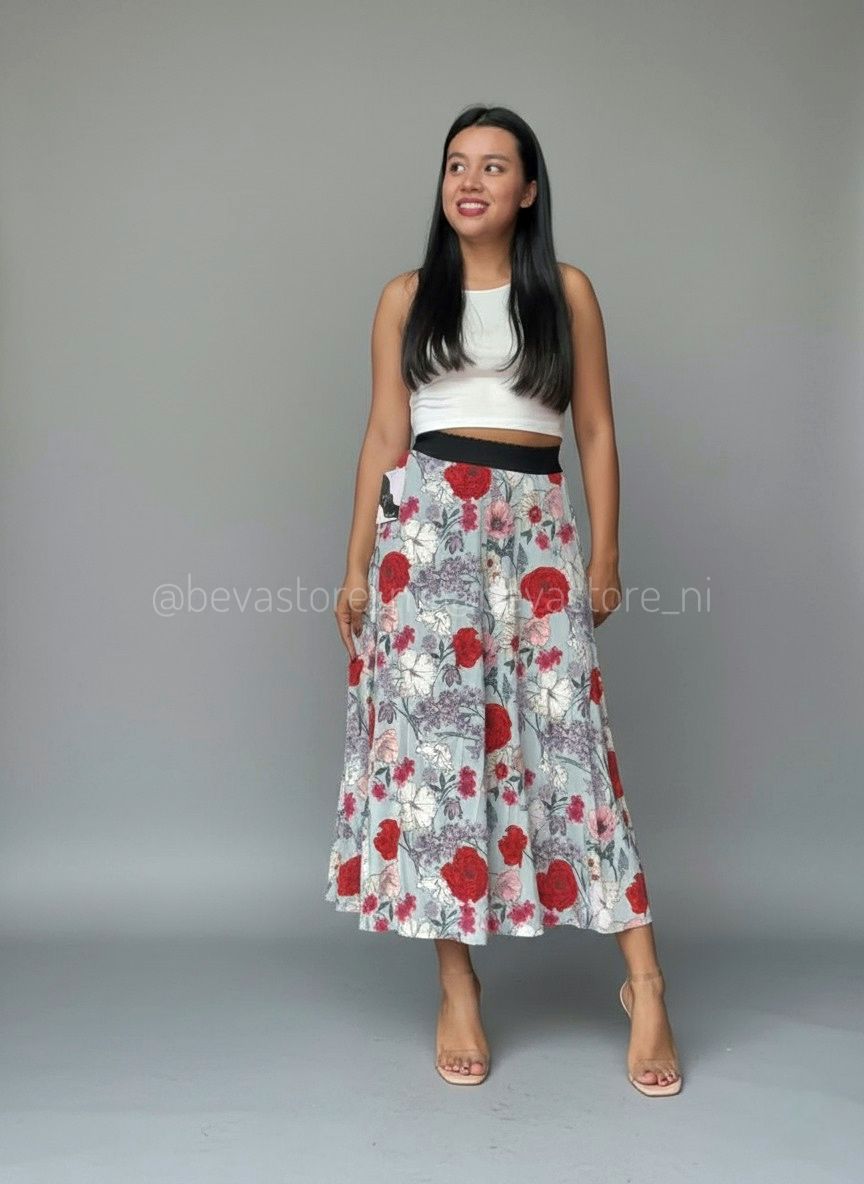 Falda midi gris claro floral