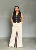 Pantalón recto Negro y crema