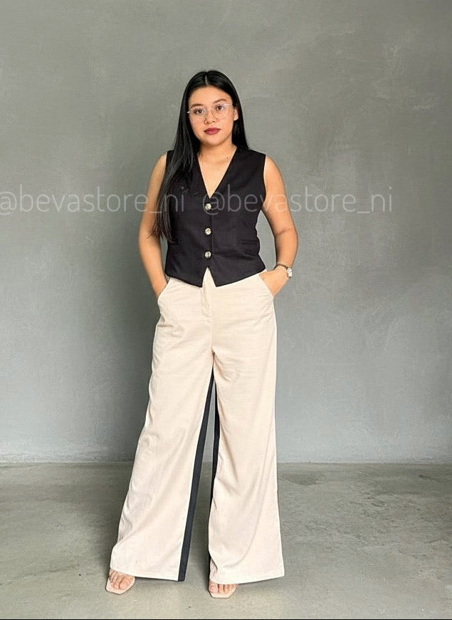 Pantalón recto Negro y crema