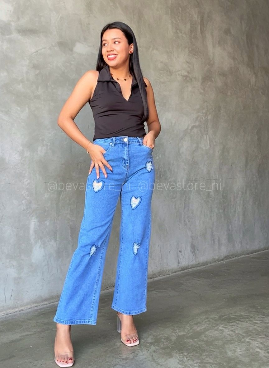 Pantalón Jeans azul claro de corazones