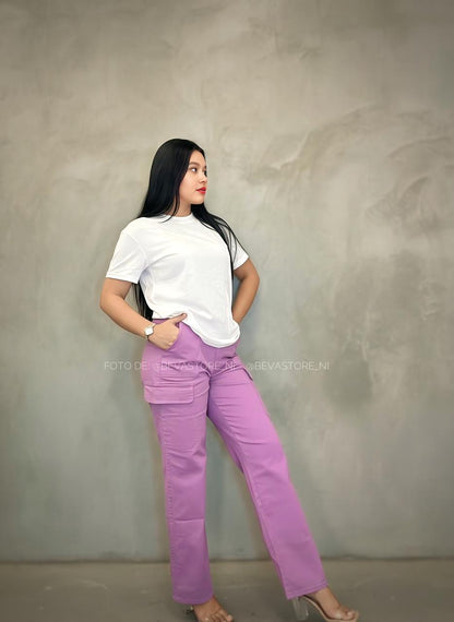 Pantalón Nicole casual cargo lila