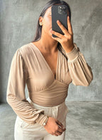 Bodysuit manga larga cuello en V