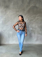 Top encaje manga larga negra