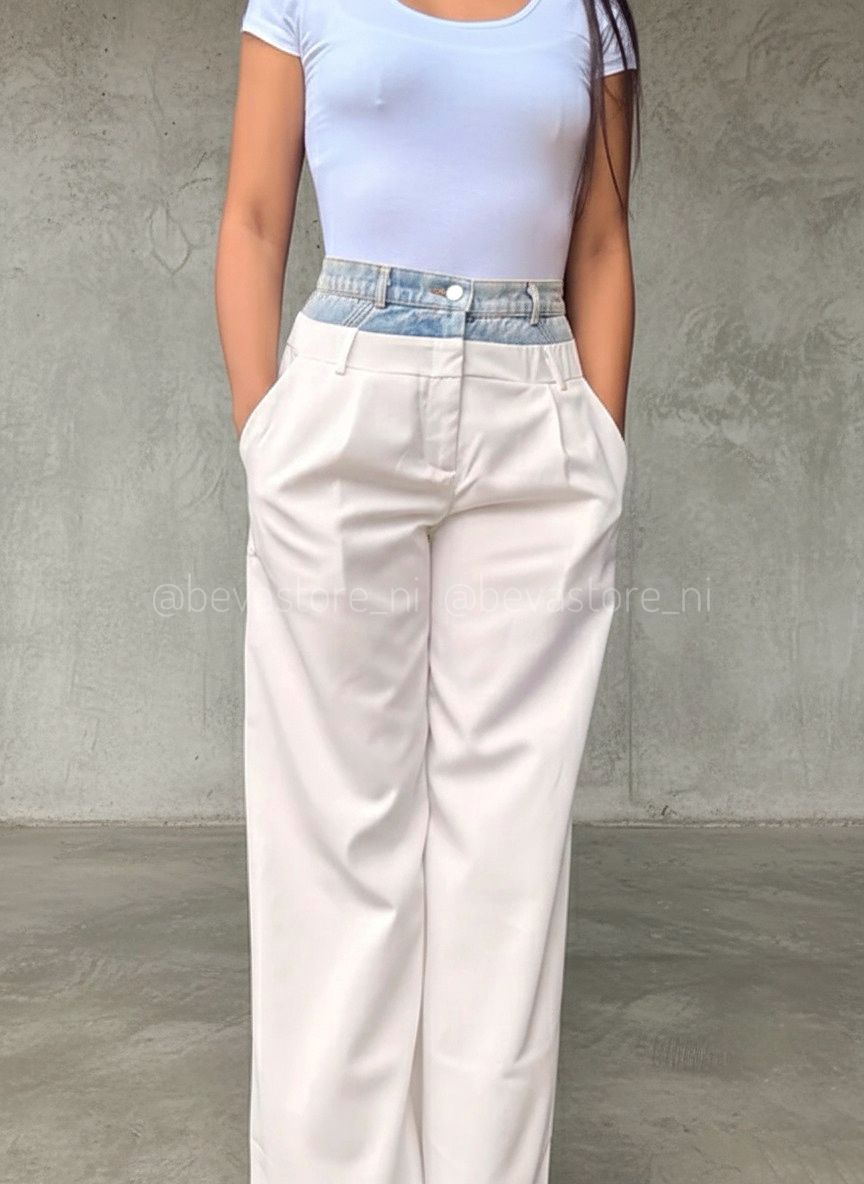 Pantalón Wide Leg Color Ivory con Jeans
