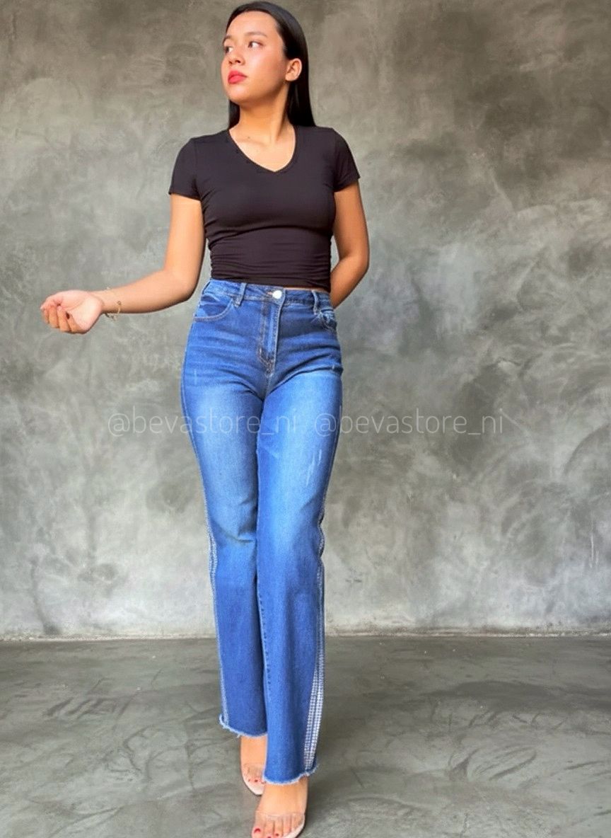 Pantalón Recto azul con brillos