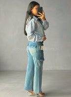 Pantalón Jeans cargo talle bajo