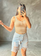 Short Jeans Azul Talle alto Rasgado/Deshilchado