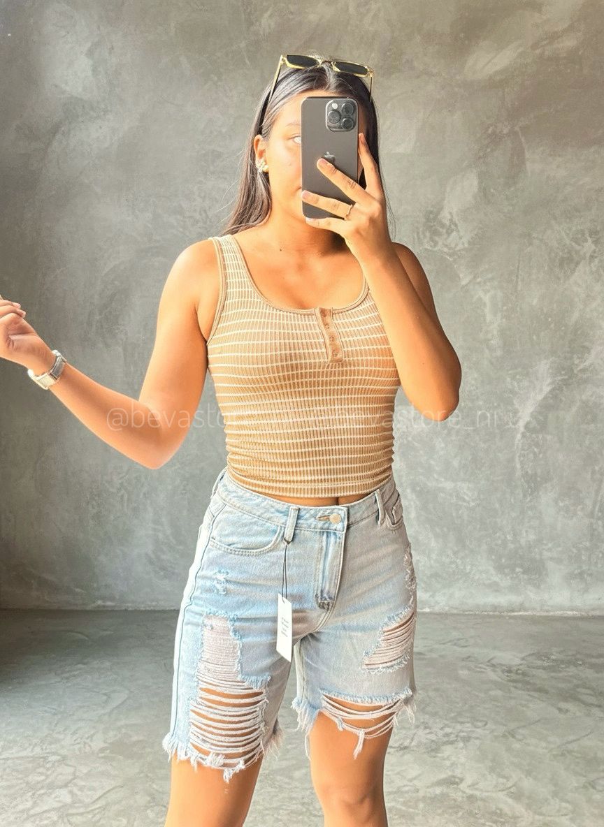 Short Jeans Azul Talle alto Rasgado/Deshilchado