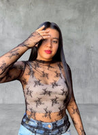 Top encaje manga larga negra