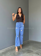 Pantalón Jeans azul claro de corazones