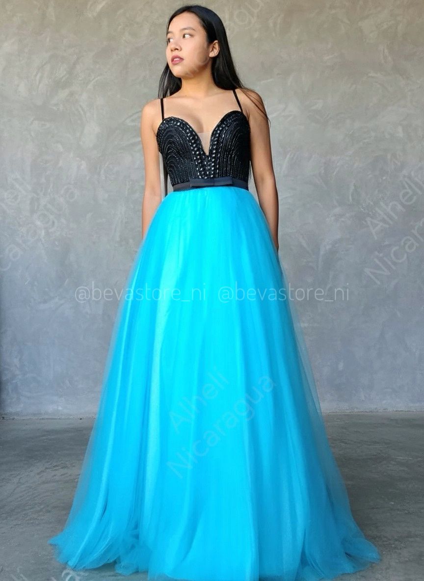 Vestido celeste con negro Lucci Lu