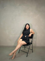 Set negro de rayas top y falda short