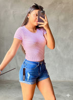 Short Jeans Azul Con Dobladillo