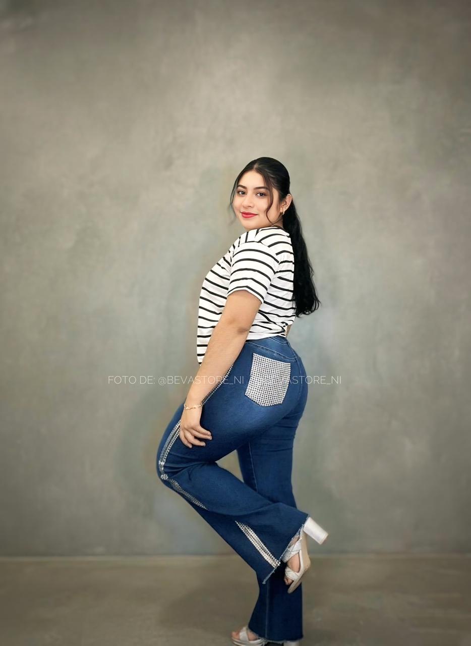 Pantalón Recto azul con brillos