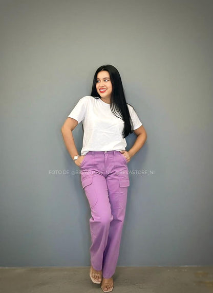 Pantalón Nicole casual cargo lila