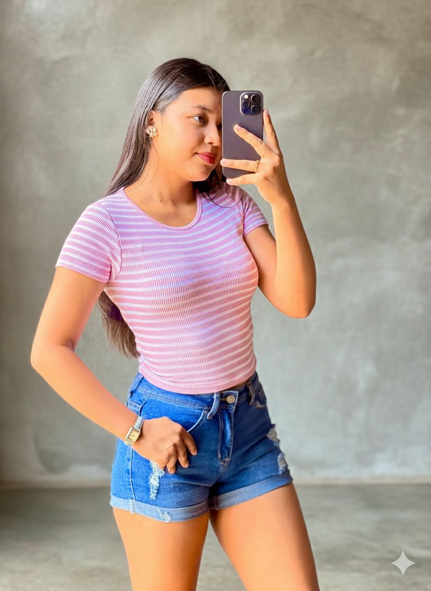 Short Jeans Azul Con Dobladillo