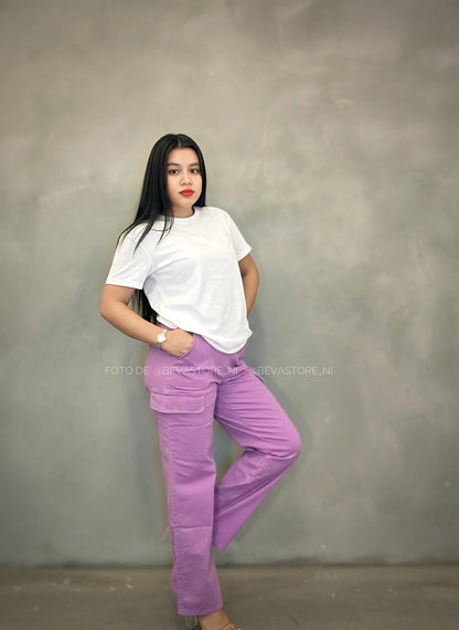 Pantalón Nicole casual cargo lila