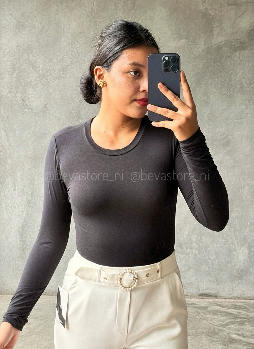 Bodysuit manga larga y cuello redondo