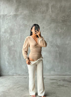 Bodysuit manga larga cuello en V