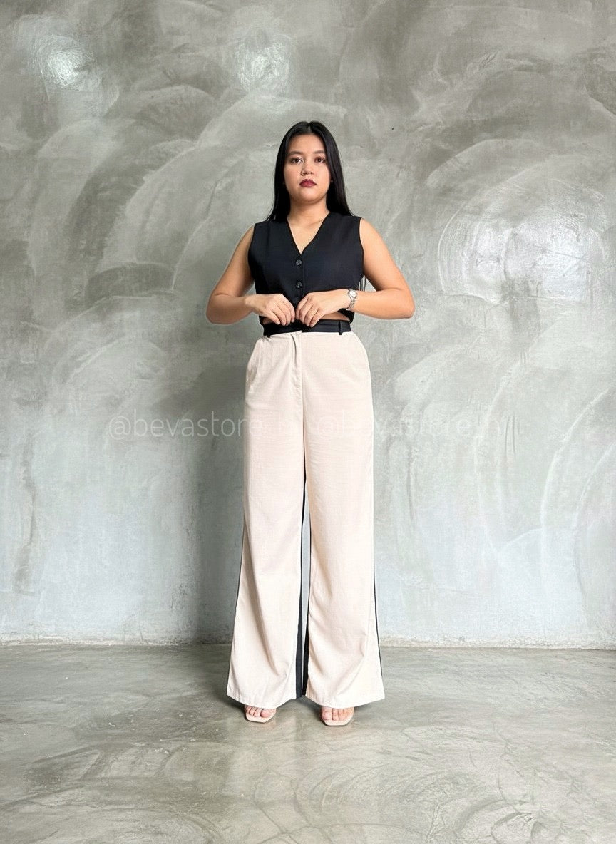 Pantalón recto Negro y crema