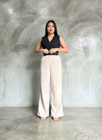 Pantalón recto Negro y crema