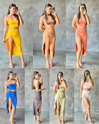 Conjunto de Camisa Corta y Falda Larga Abierta