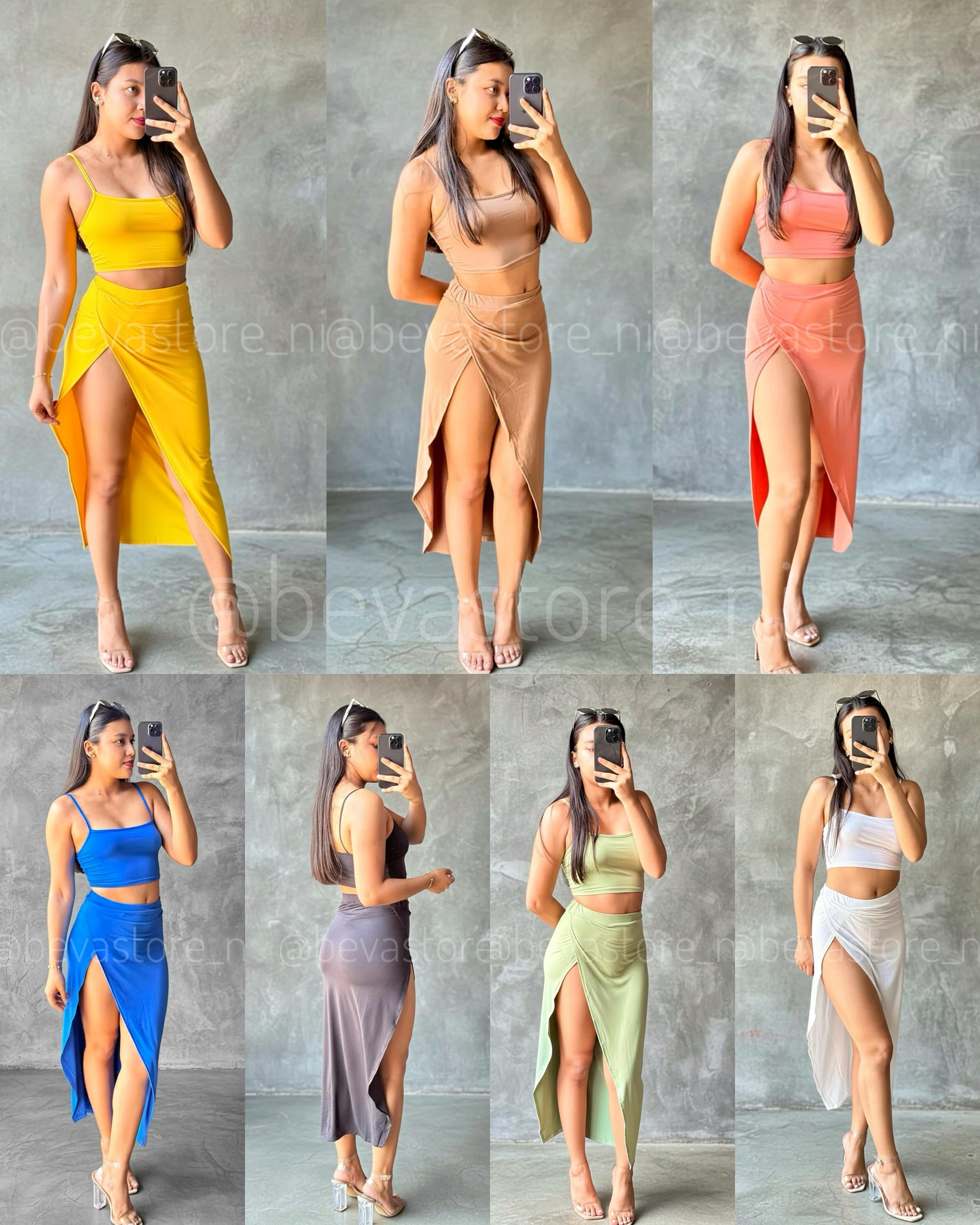 Conjunto de Camisa Corta y Falda Larga Abierta