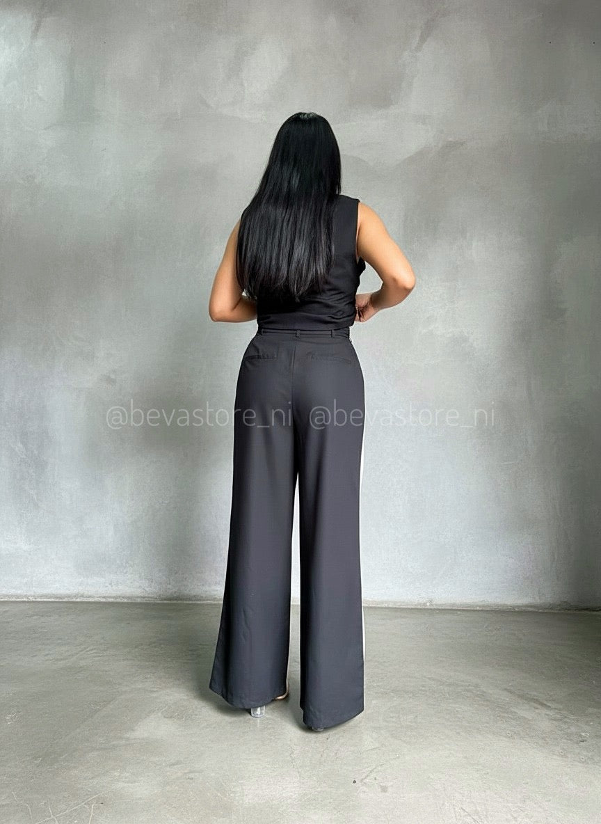 Pantalón recto Negro y crema