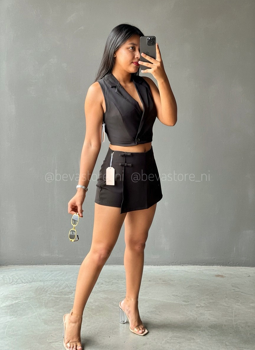 Set de vestir top y falda short