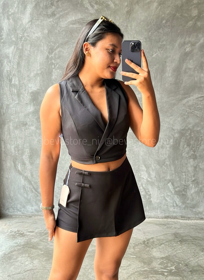 Set de vestir top y falda short