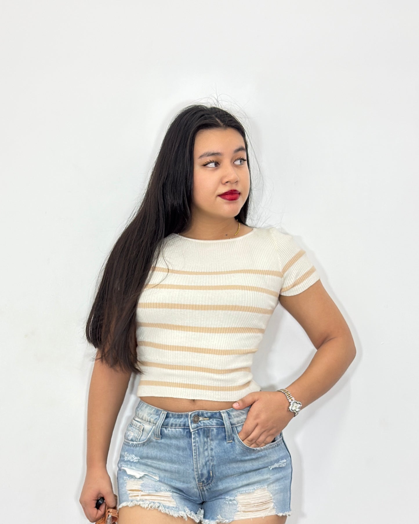 Crop top Nadieska rayas beige