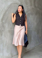 Falda midi satinada perla