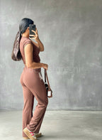 Conjunto Top y Wide Leg Café