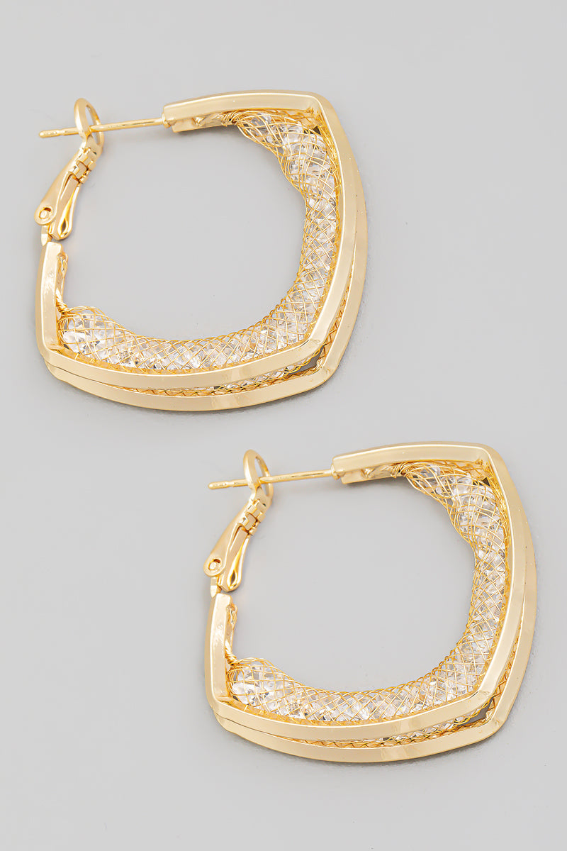 Aretes Dorados Cuadrados de Malla